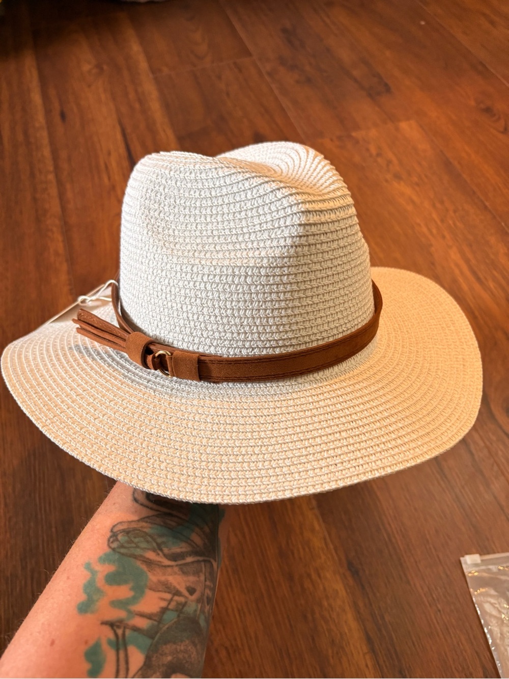 Women's Cream Straw Fedora with Brown Trim